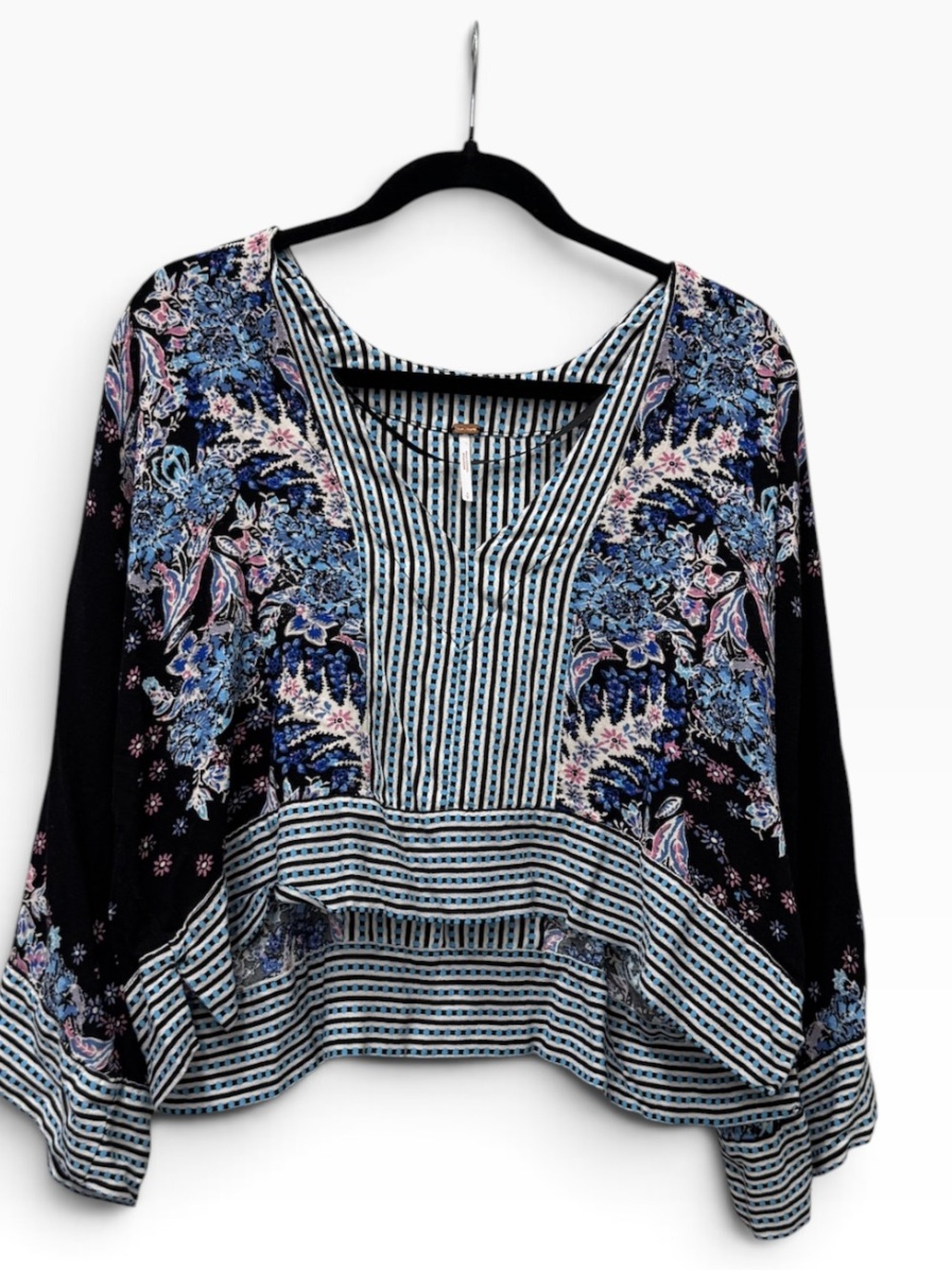 Free People Mixed Print Boho Blouse Bell Sleeve Top Size S - Picture 3 of 12